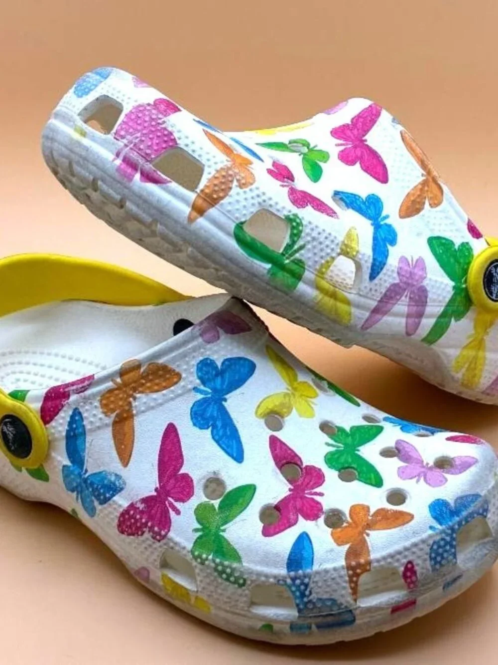 Crocs Classic Vacay Vibes Clog White Butterfly Print Kids Unisex sz J3 206351